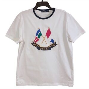 Polo Ralph Lauren Cross Flags Embroidered Medium Tshirt Vintage Luxury Style
